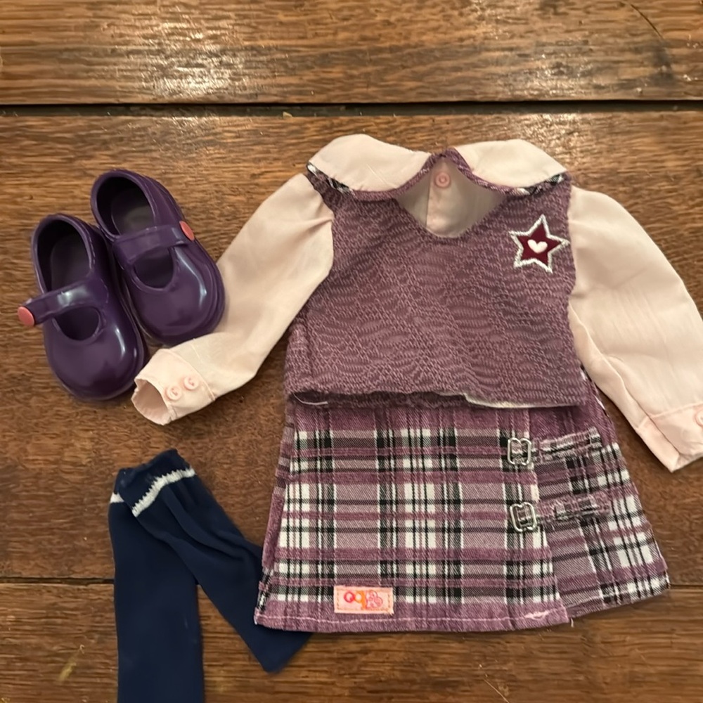 American Girl Doll. Bundled outfit - top, kilt, socks and shoes.